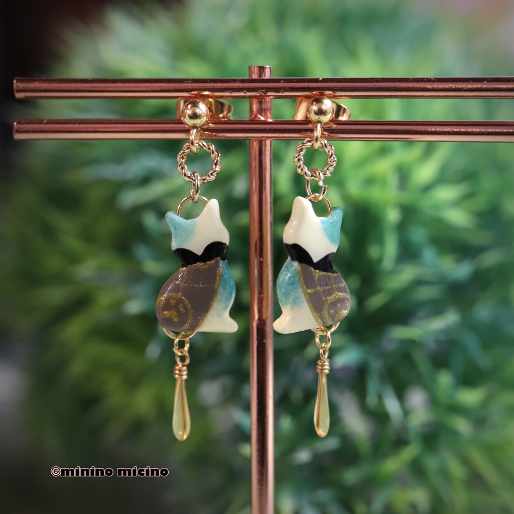 和風アートキャット イヤリング＆ピアス❀太閤