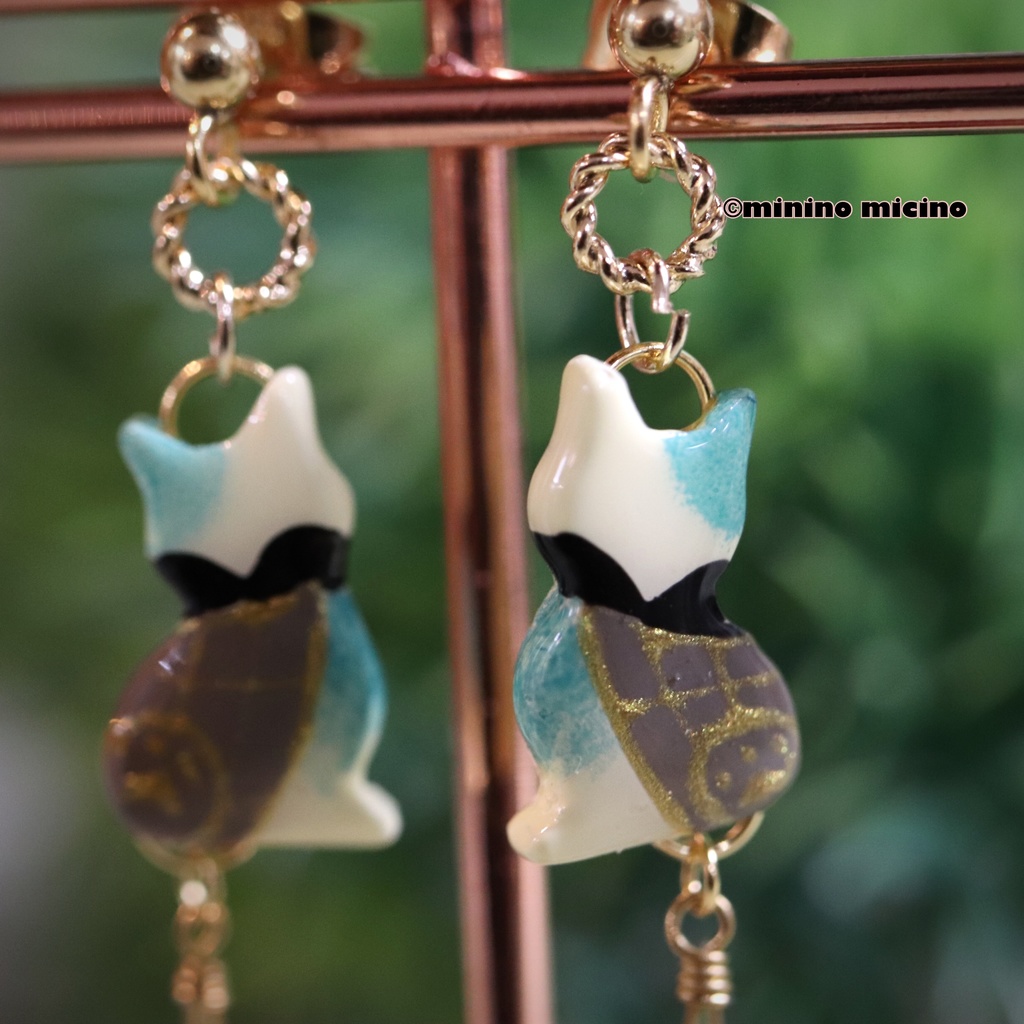 和風アートキャット イヤリング&ピアス❀太閤