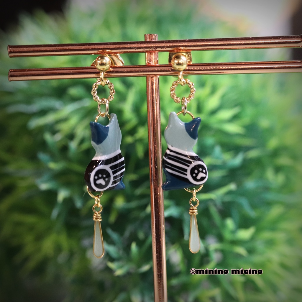 和風アートキャット イヤリング＆ピアス❀江雪