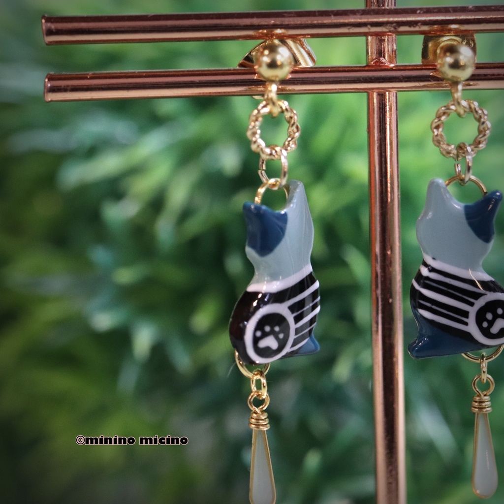 和風アートキャット イヤリング&ピアス❀江雪