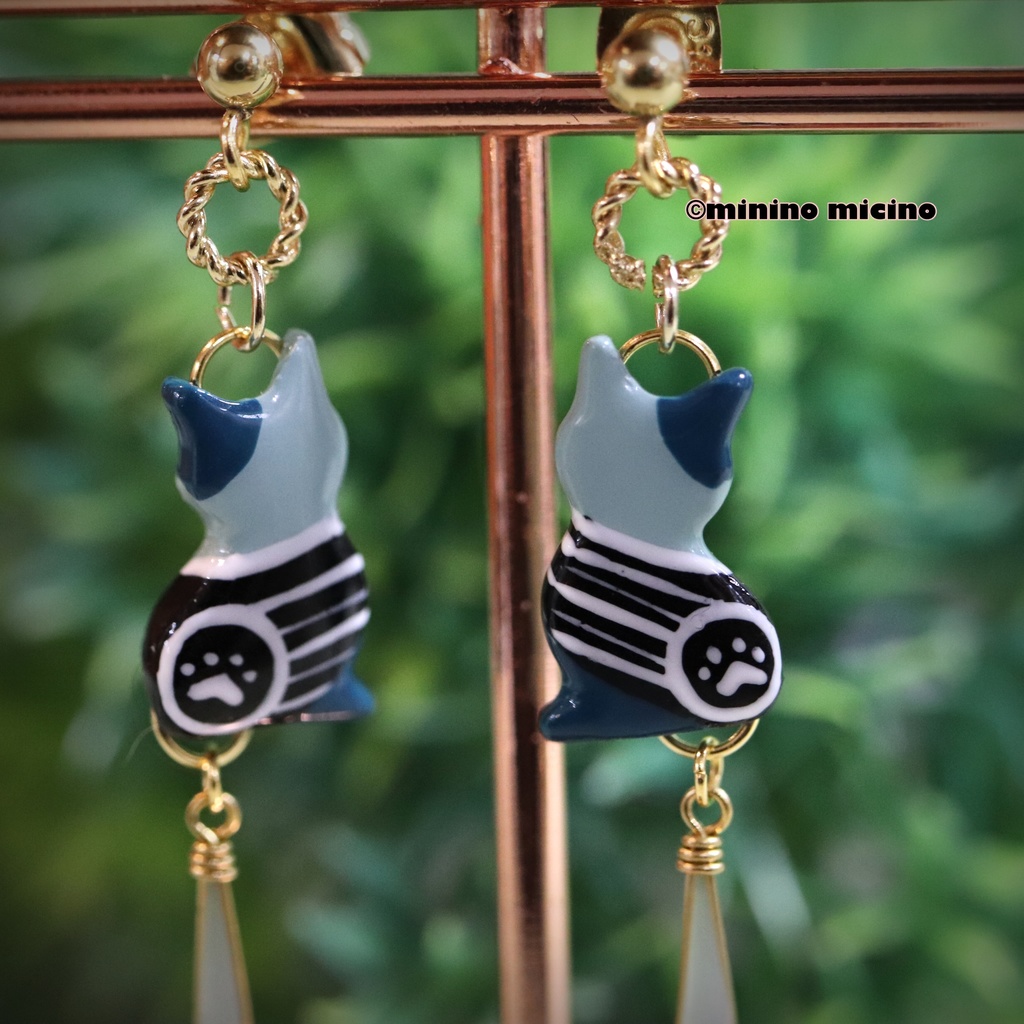 和風アートキャット イヤリング&ピアス❀江雪