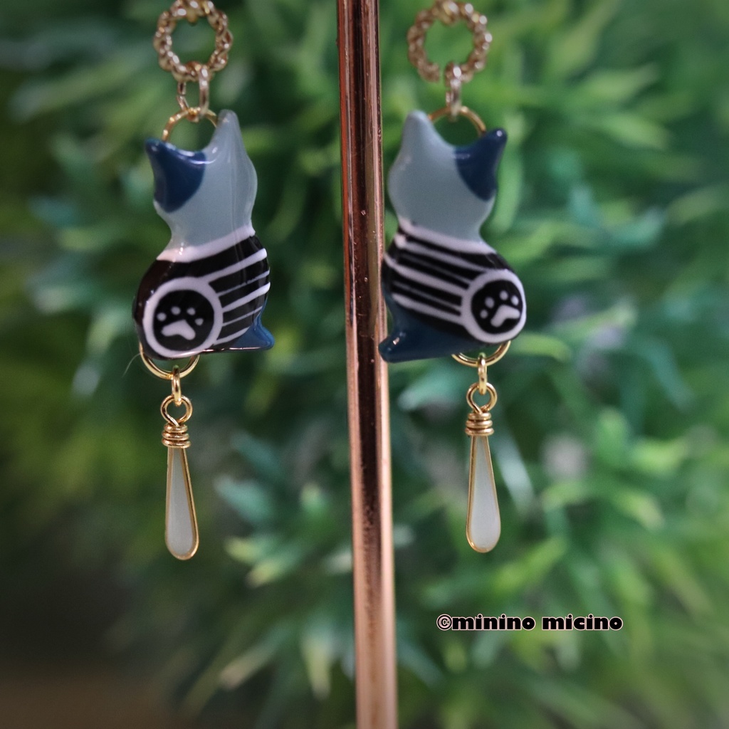 和風アートキャット イヤリング&ピアス❀江雪