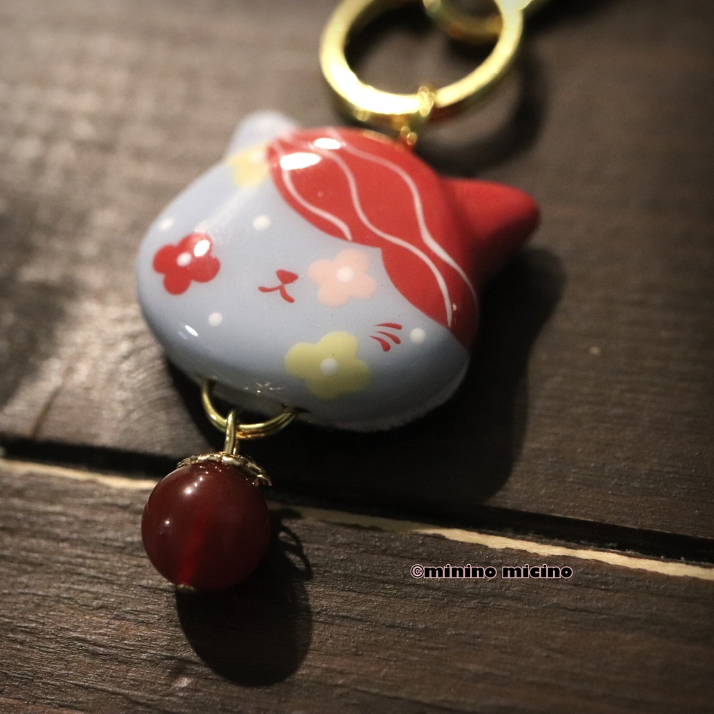 和風アートキャットバッグチャーム❀岩・亀・剣