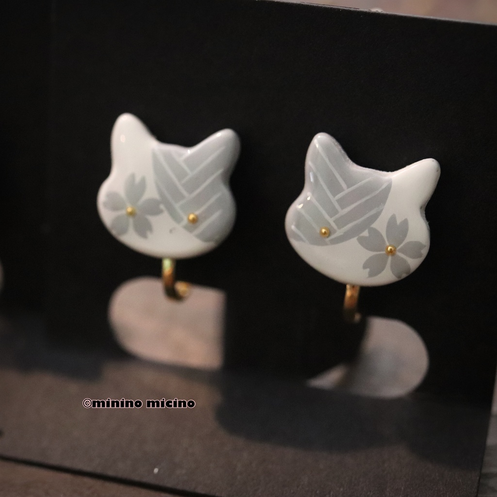 和風アートビッグキャット イヤリング&ピアス❀軽装 鶴