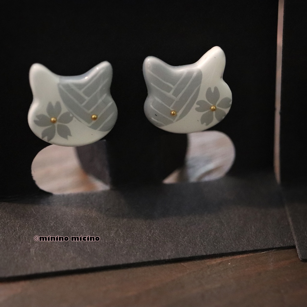 和風アートビッグキャット イヤリング&ピアス❀軽装 鶴