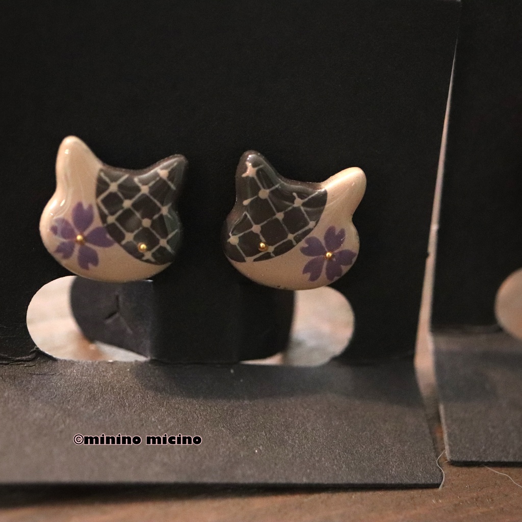 和風アートビッグキャット イヤリング&ピアス❀軽装 羅