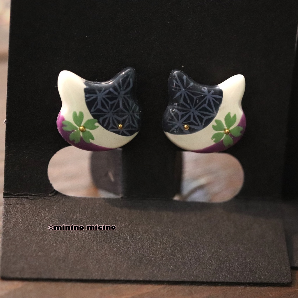 和風アートビッグキャット イヤリング&ピアス❀軽装 鳴
