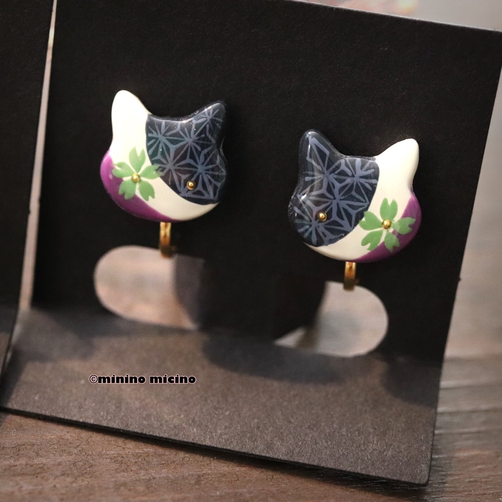 和風アートビッグキャット イヤリング&ピアス❀軽装 鳴