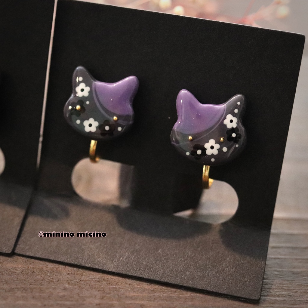 和風アートビッグキャット イヤリング&ピアス❀水