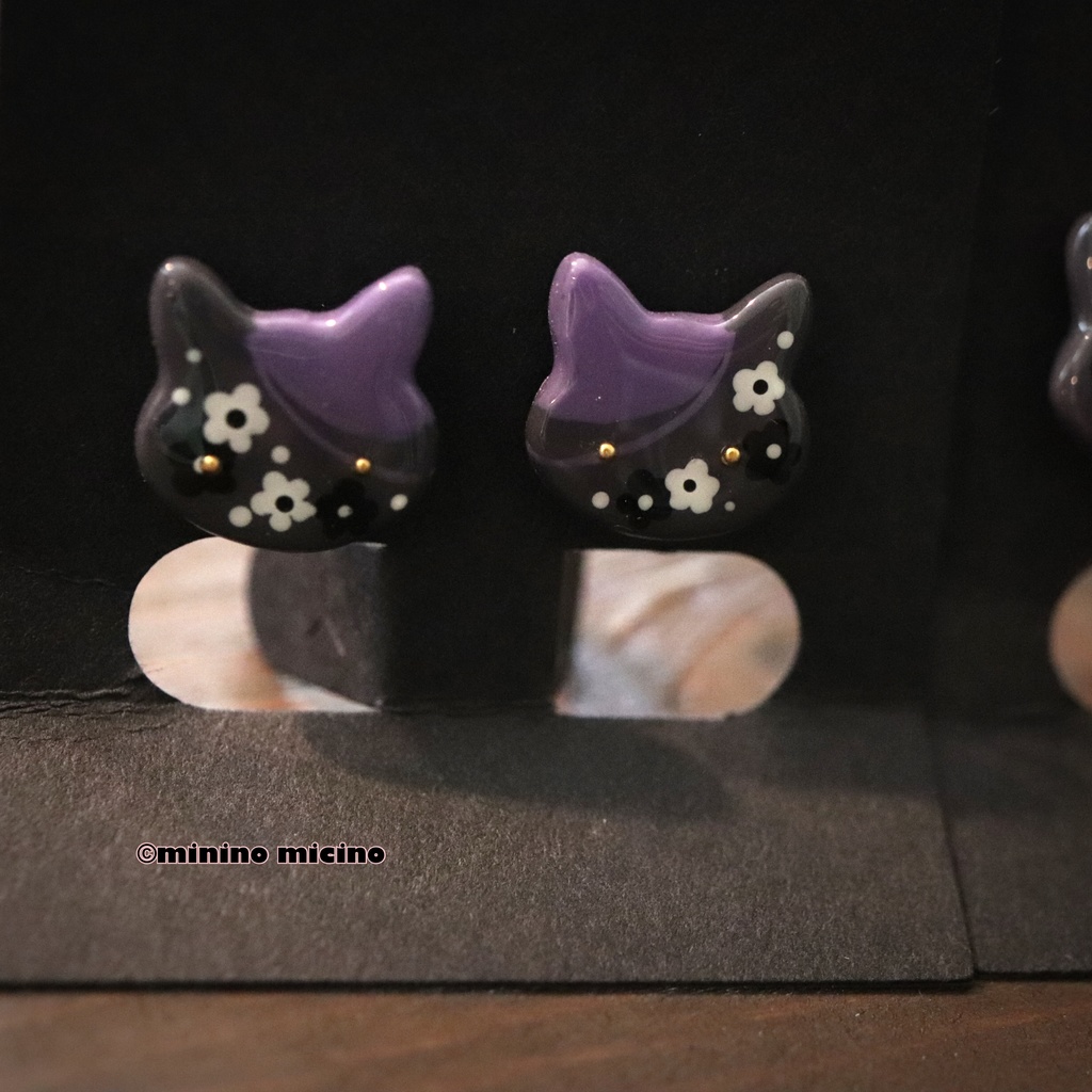 和風アートビッグキャット イヤリング&ピアス❀水