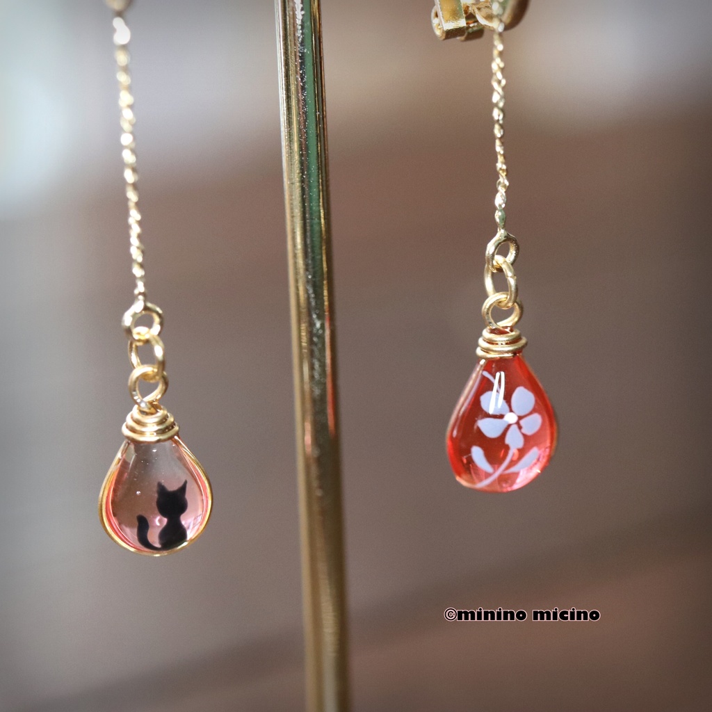 和風アートドロップ イヤリング&ピアス❀清