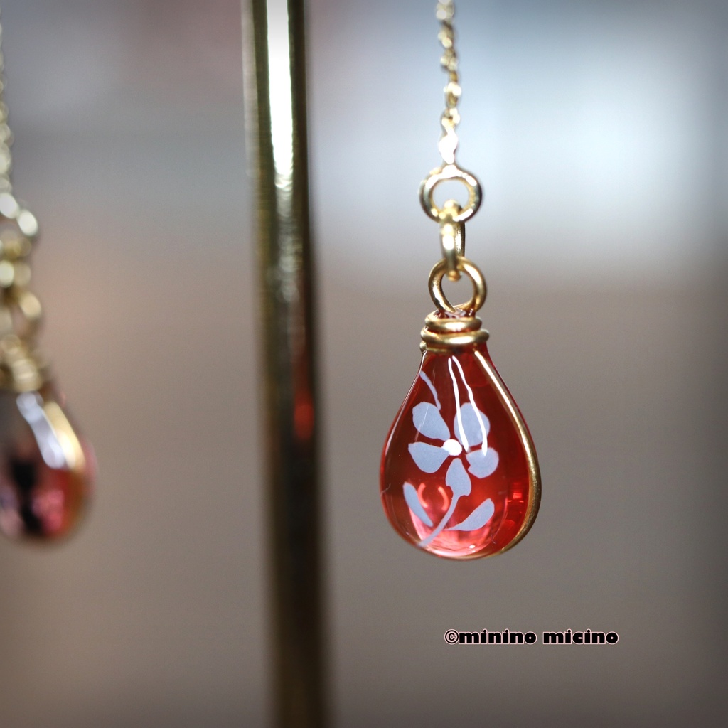 和風アートドロップ イヤリング&ピアス❀清