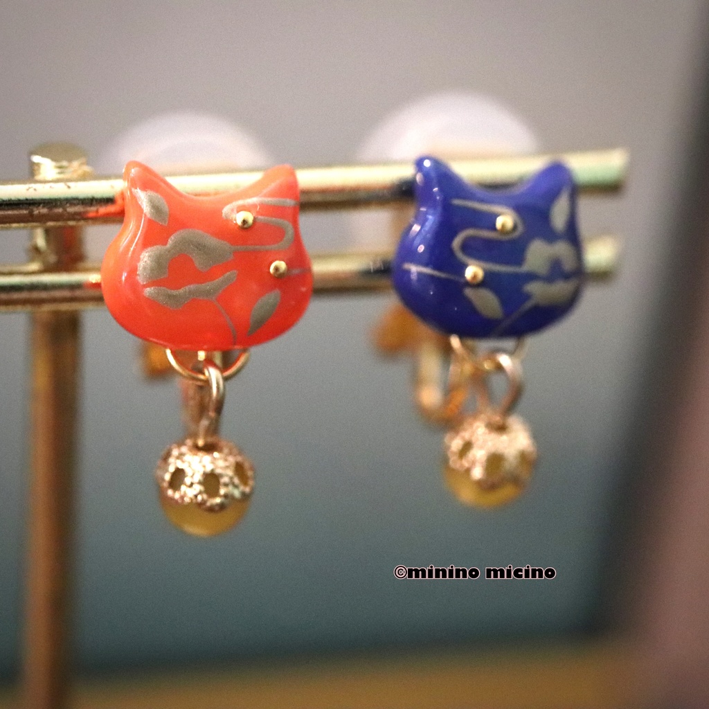 復刻 和風アートキャット イヤリング&ピアス❀国義