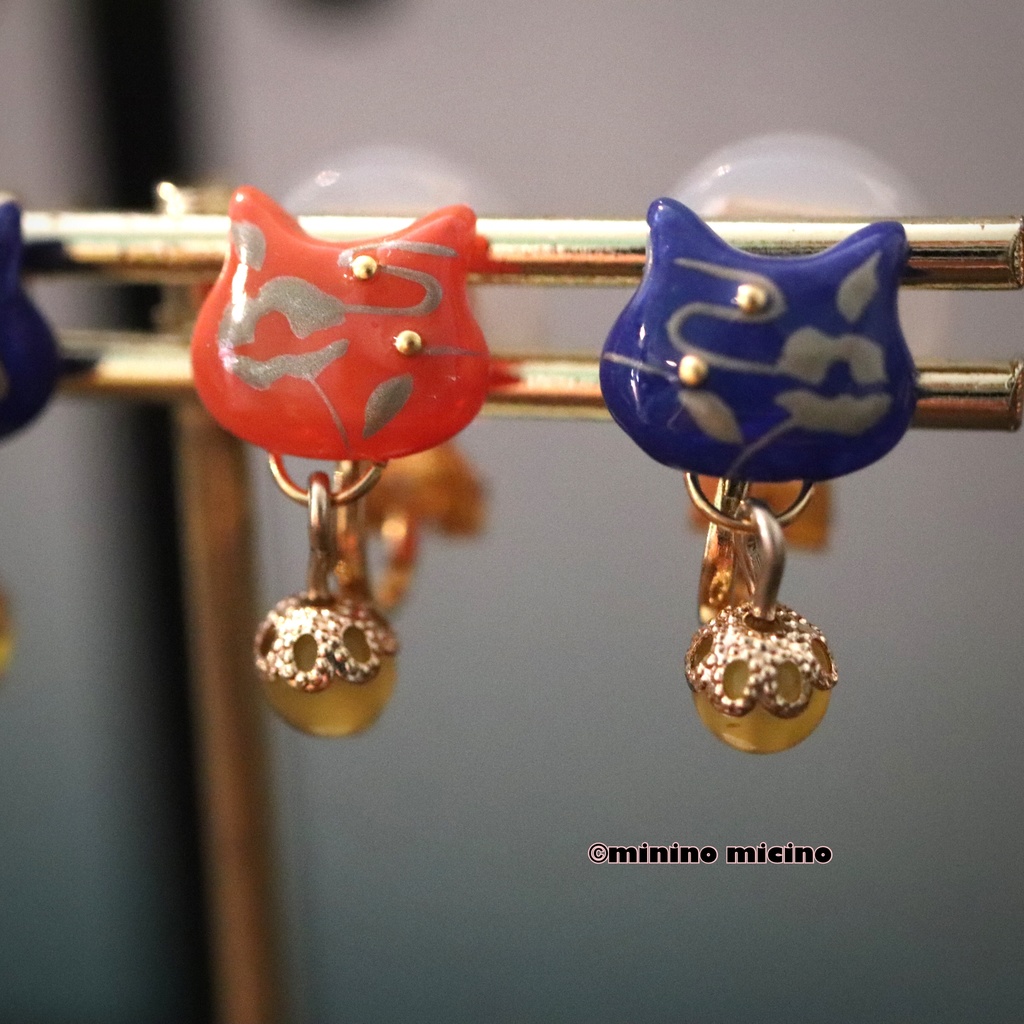 復刻 和風アートキャット イヤリング＆ピアス❀国義