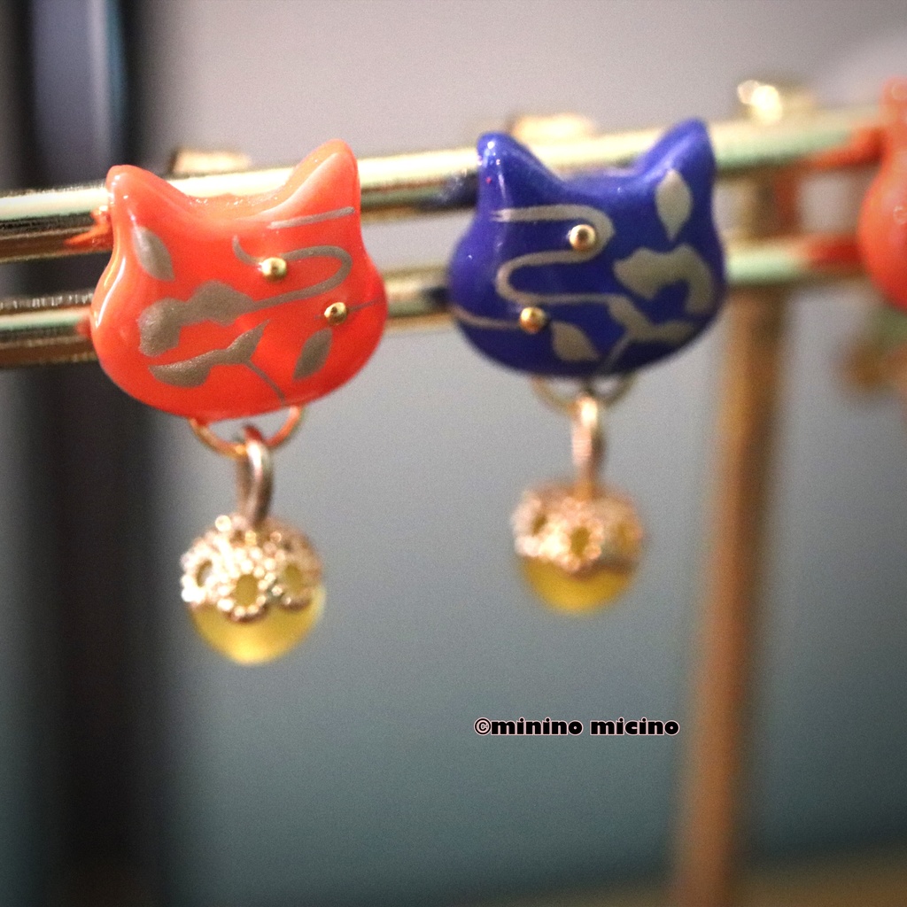 復刻 和風アートキャット イヤリング&ピアス❀国義