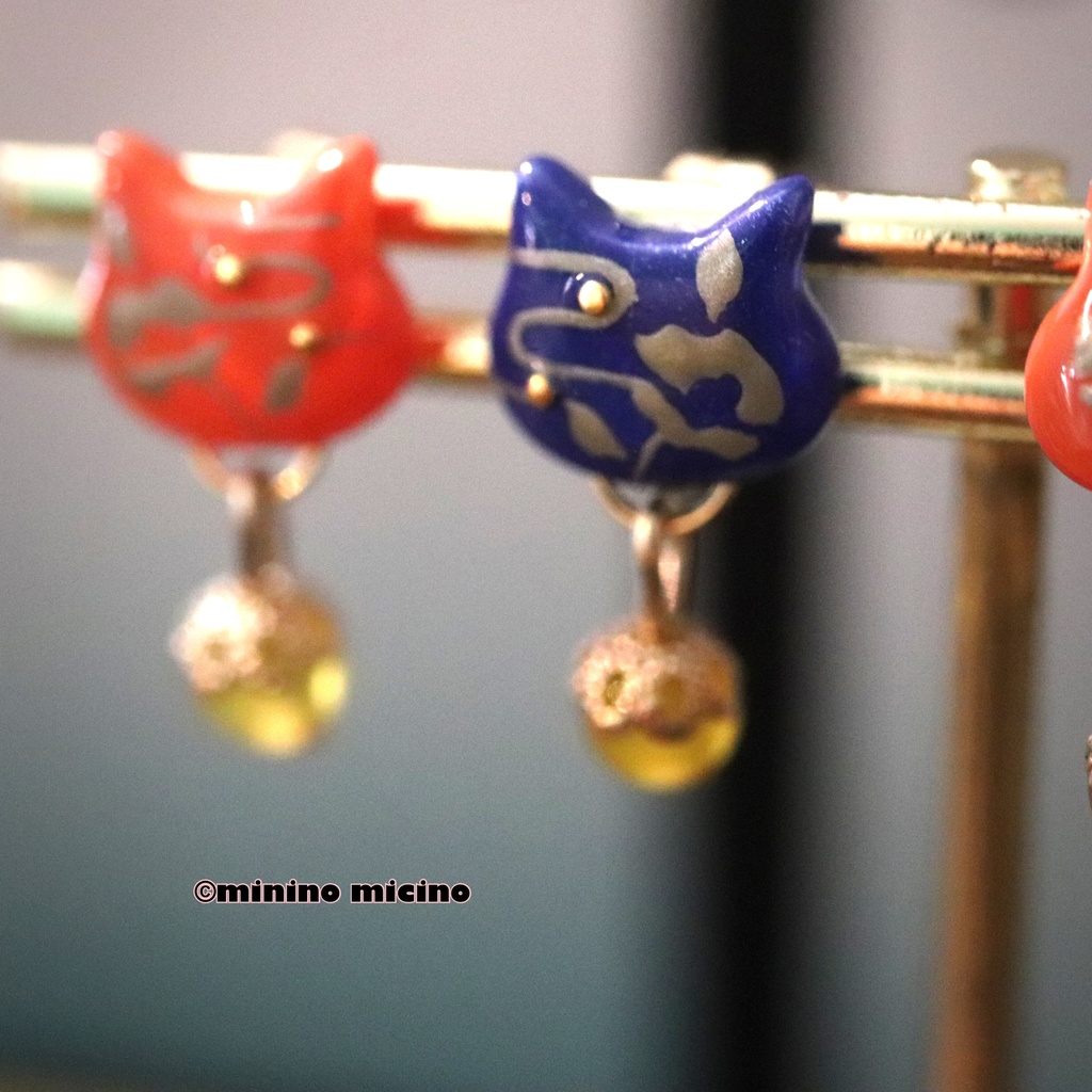 復刻 和風アートキャット イヤリング&ピアス❀国義