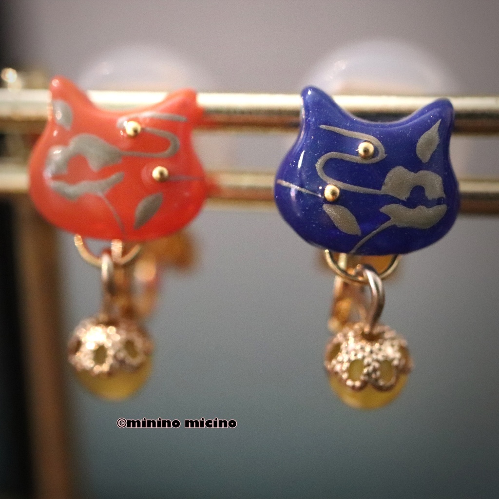 復刻 和風アートキャット イヤリング&ピアス❀国義