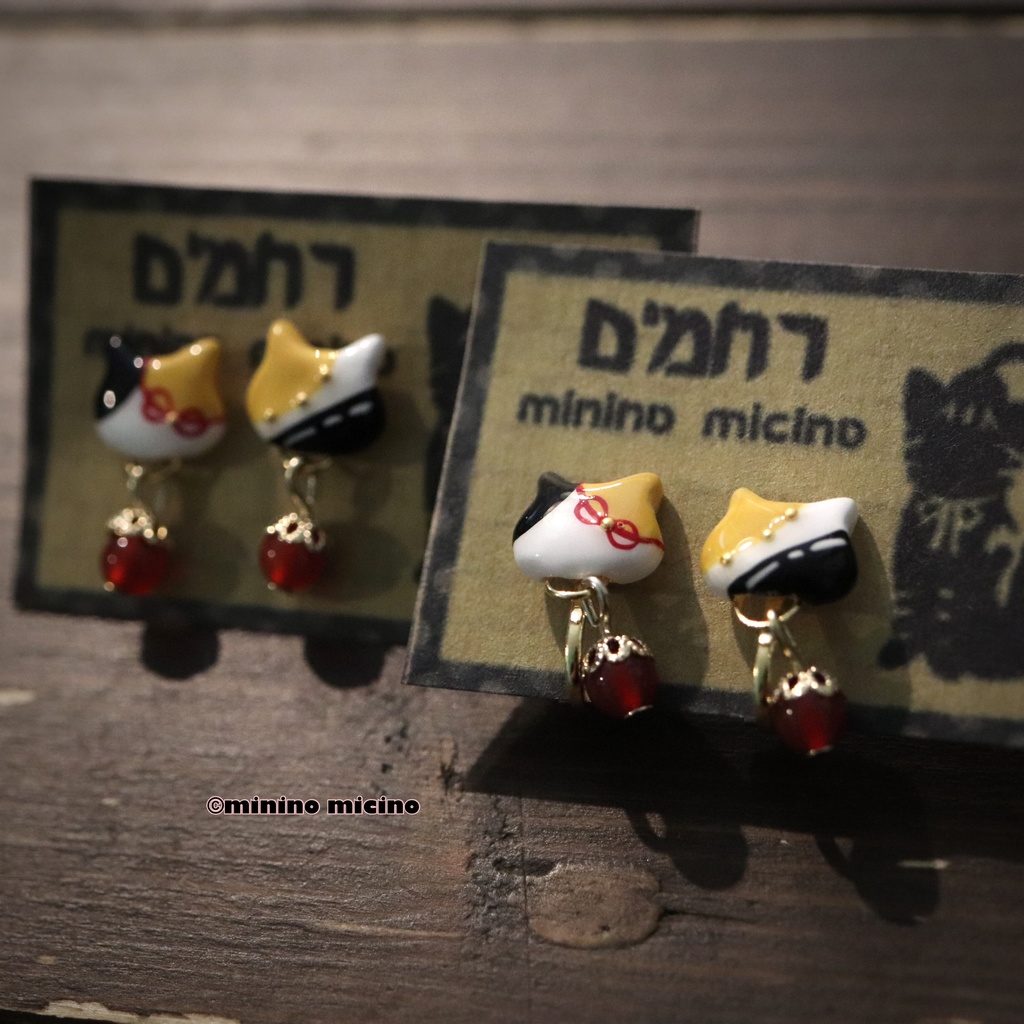 復刻 和風アートキャット イヤリング＆ピアス❀狐