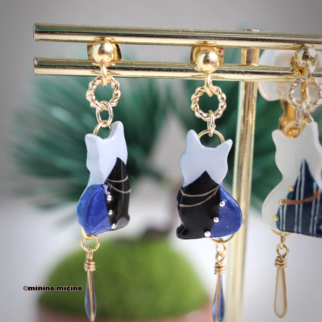 和風アートマイクロキャット イヤリング&ピアス❀国&義