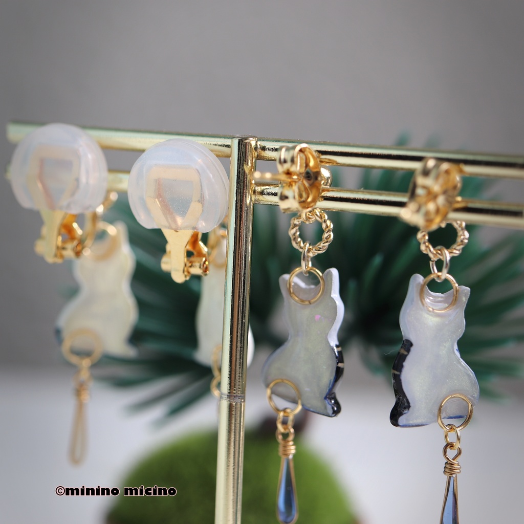 和風アートマイクロキャット イヤリング&ピアス❀国&義