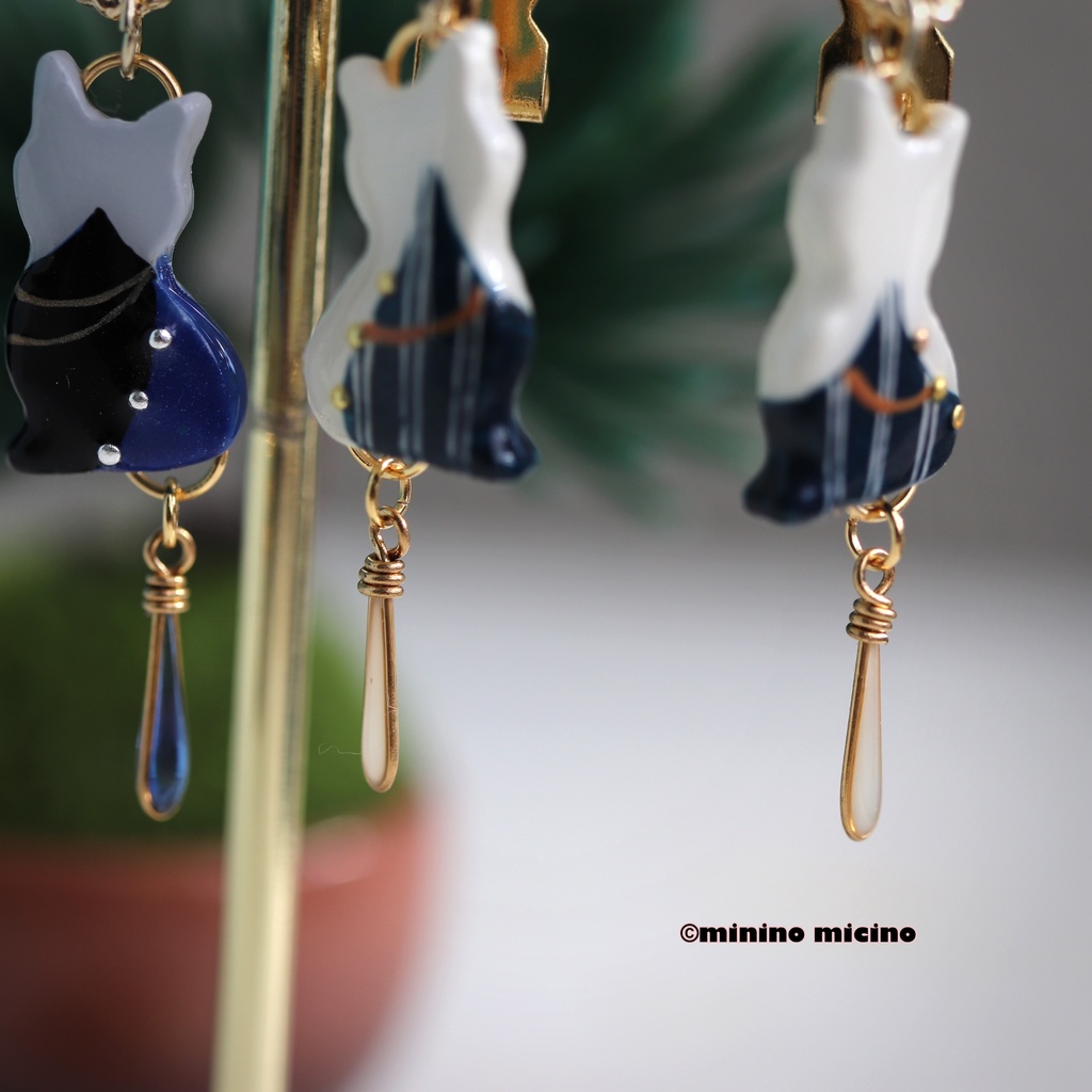 和風アートマイクロキャット イヤリング&ピアス❀国&義