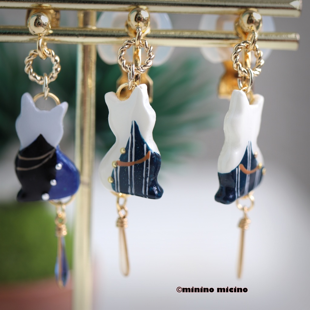 和風アートマイクロキャット イヤリング&ピアス❀国&義