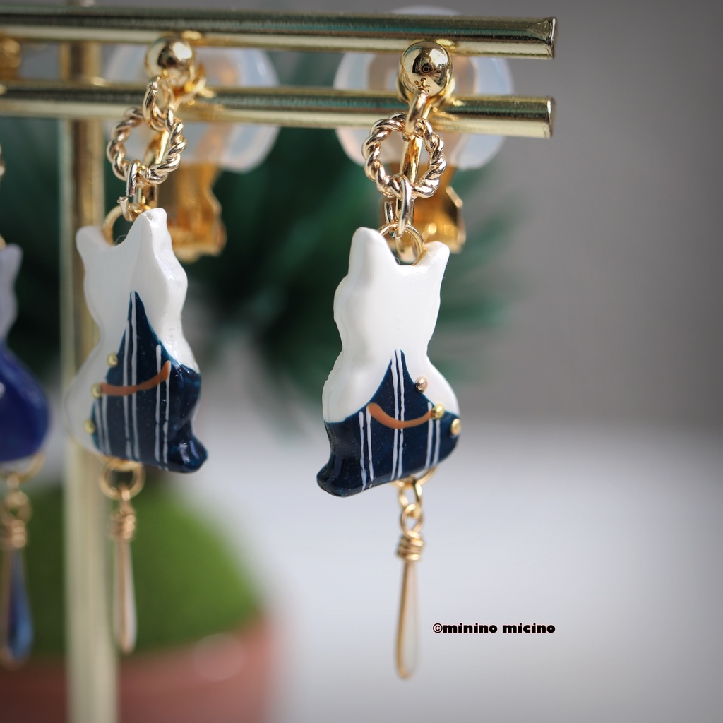 和風アートマイクロキャット イヤリング&ピアス❀国&義