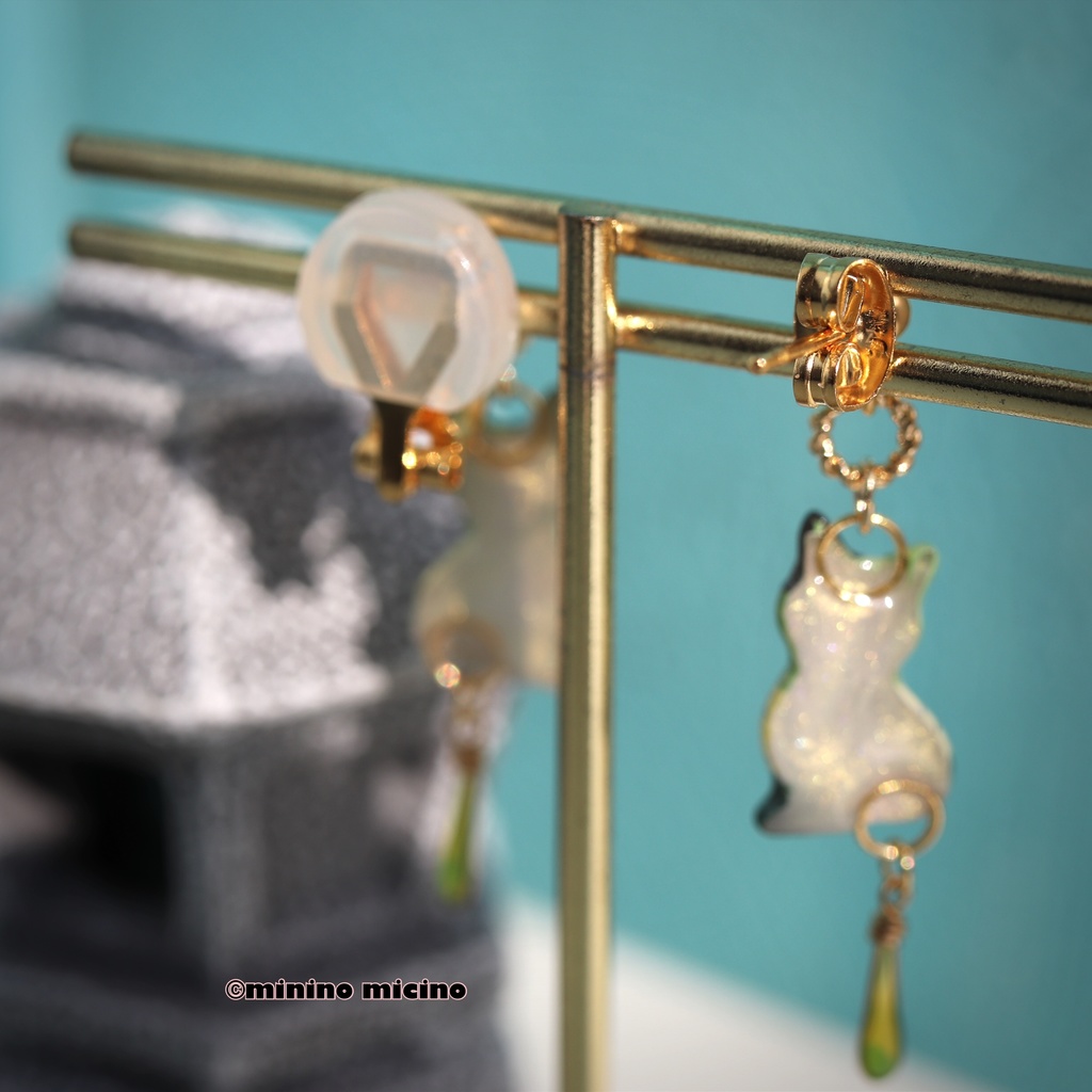 和風マイクロアートキャット イヤリング&ピアス❀石