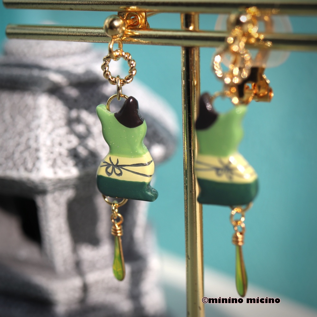 和風マイクロアートキャット イヤリング&ピアス❀石