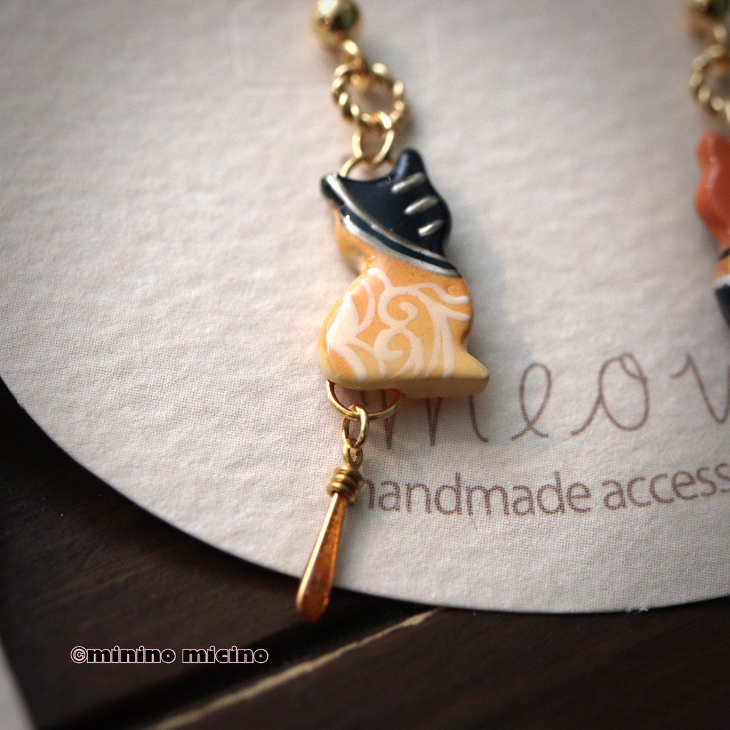 和風マイクロアートキャット イヤリング&ピアス❀極陸