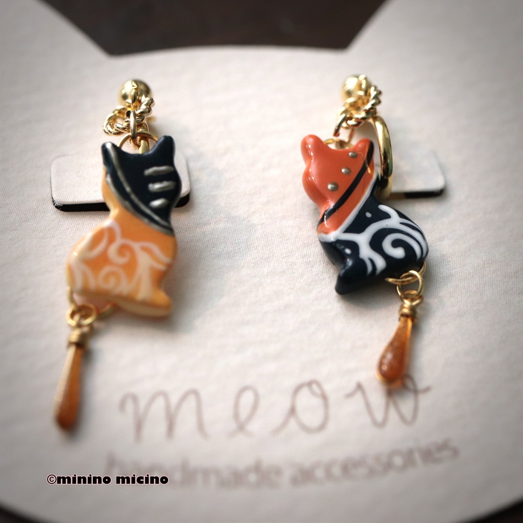 和風マイクロアートキャット イヤリング&ピアス❀極陸