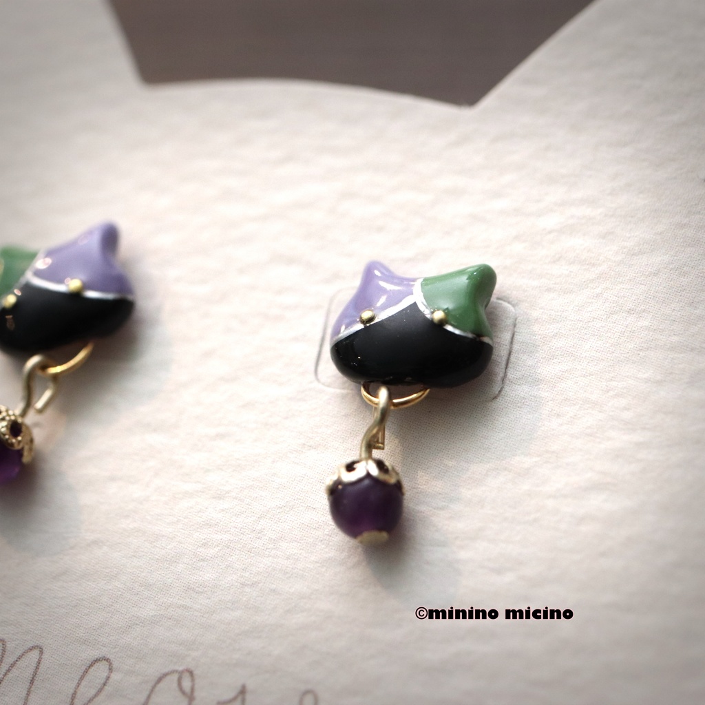 和風アートキャット イヤリング&ピアス❀五月