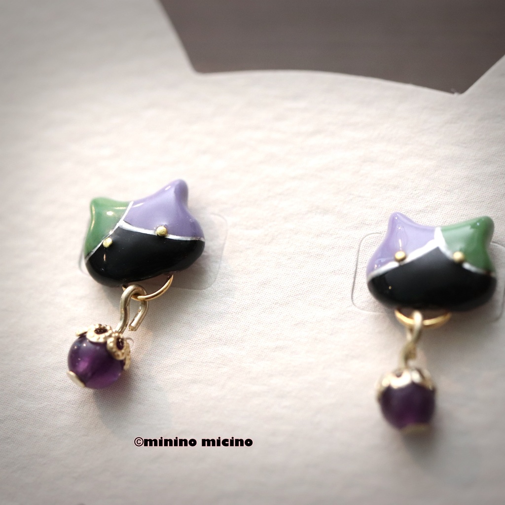 和風アートキャット イヤリング&ピアス❀五月