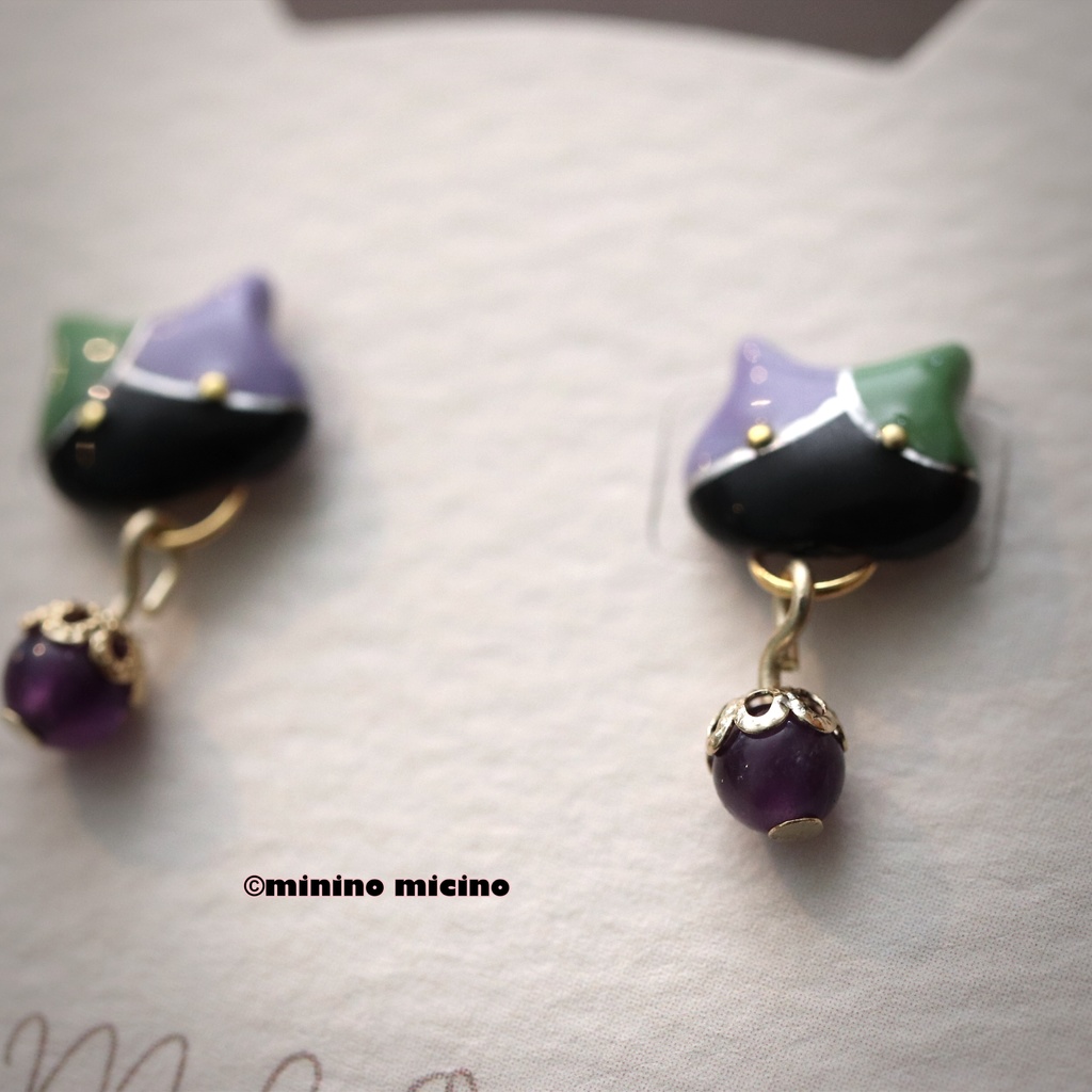 和風アートキャット イヤリング&ピアス❀五月