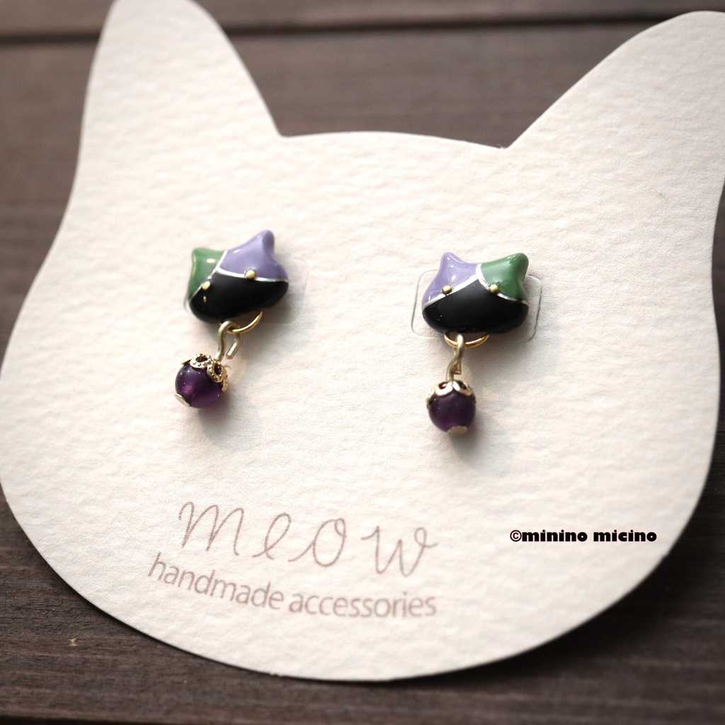 和風アートキャット イヤリング&ピアス❀五月