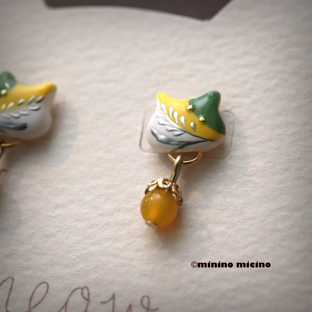 和風アートキャット イヤリング&ピアス❀桑