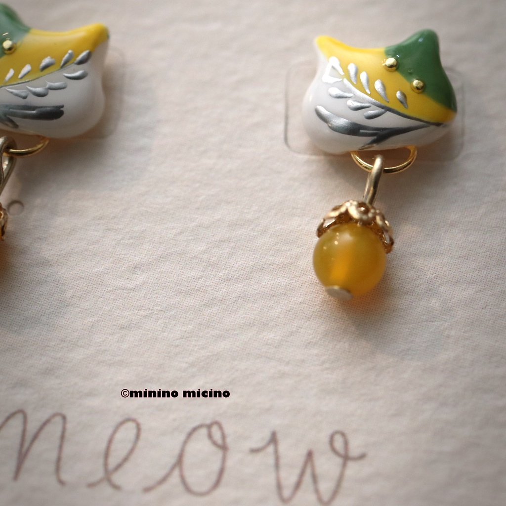 和風アートキャット イヤリング&ピアス❀桑