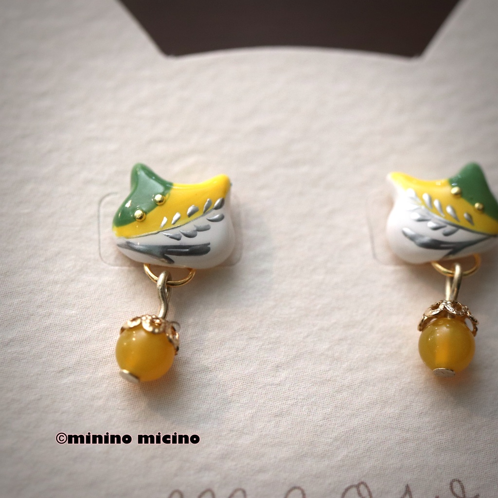 和風アートキャット イヤリング&ピアス❀桑