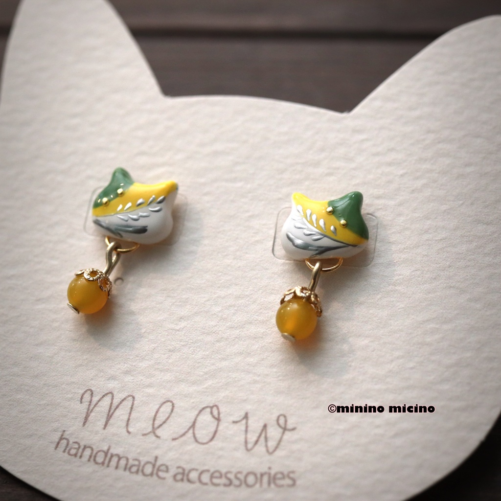 和風アートキャット イヤリング＆ピアス❀桑