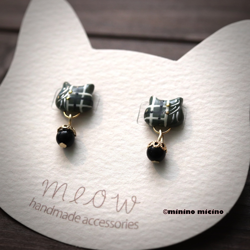 和風アートキャット イヤリング＆ピアス❀篭手