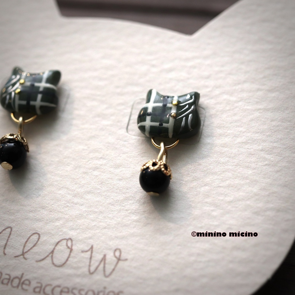和風アートキャット イヤリング&ピアス❀篭手