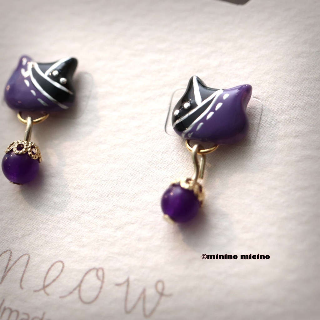 和風アートキャット イヤリング&ピアス❀水心