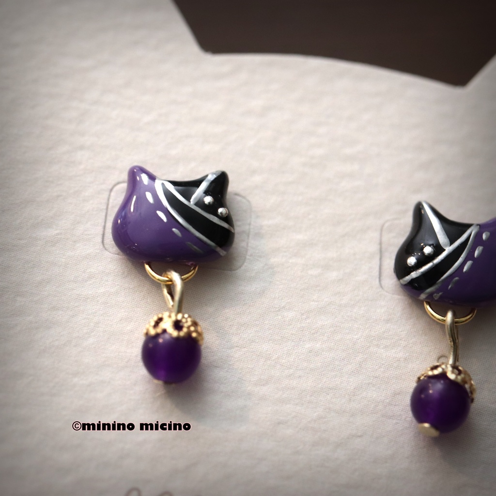 和風アートキャット イヤリング&ピアス❀水心
