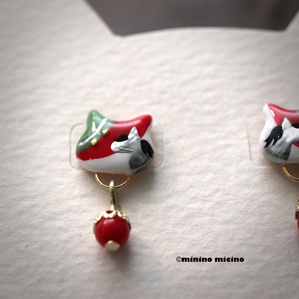 和風アートキャット イヤリング&ピアス❀豊