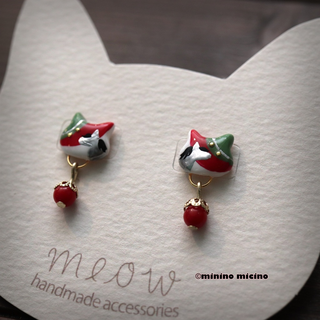 和風アートキャット イヤリング＆ピアス❀豊