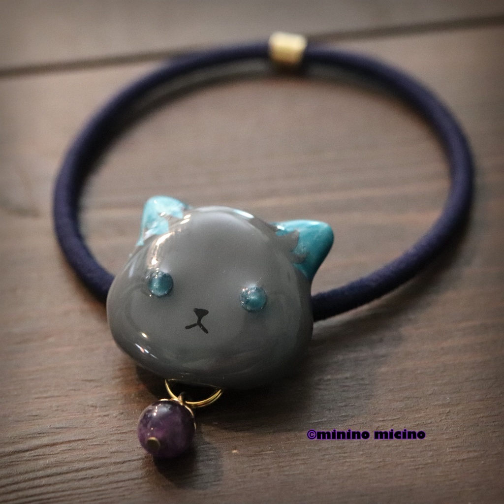 グリム猫アートヘアゴム アメジスト付