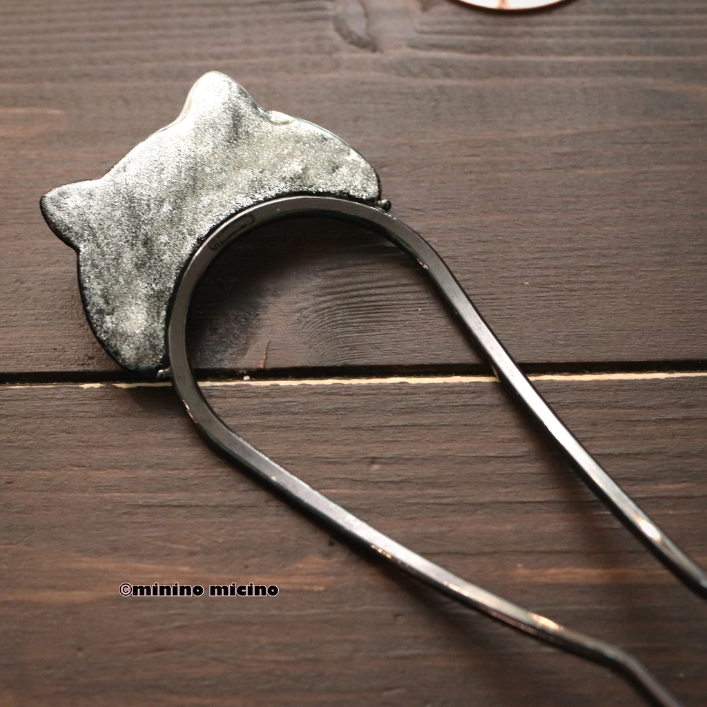 訳あり 和風アートキャットかんざし(簪)❀黒鶴