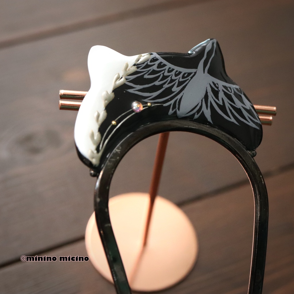 訳あり 和風アートキャットかんざし(簪)❀黒鶴