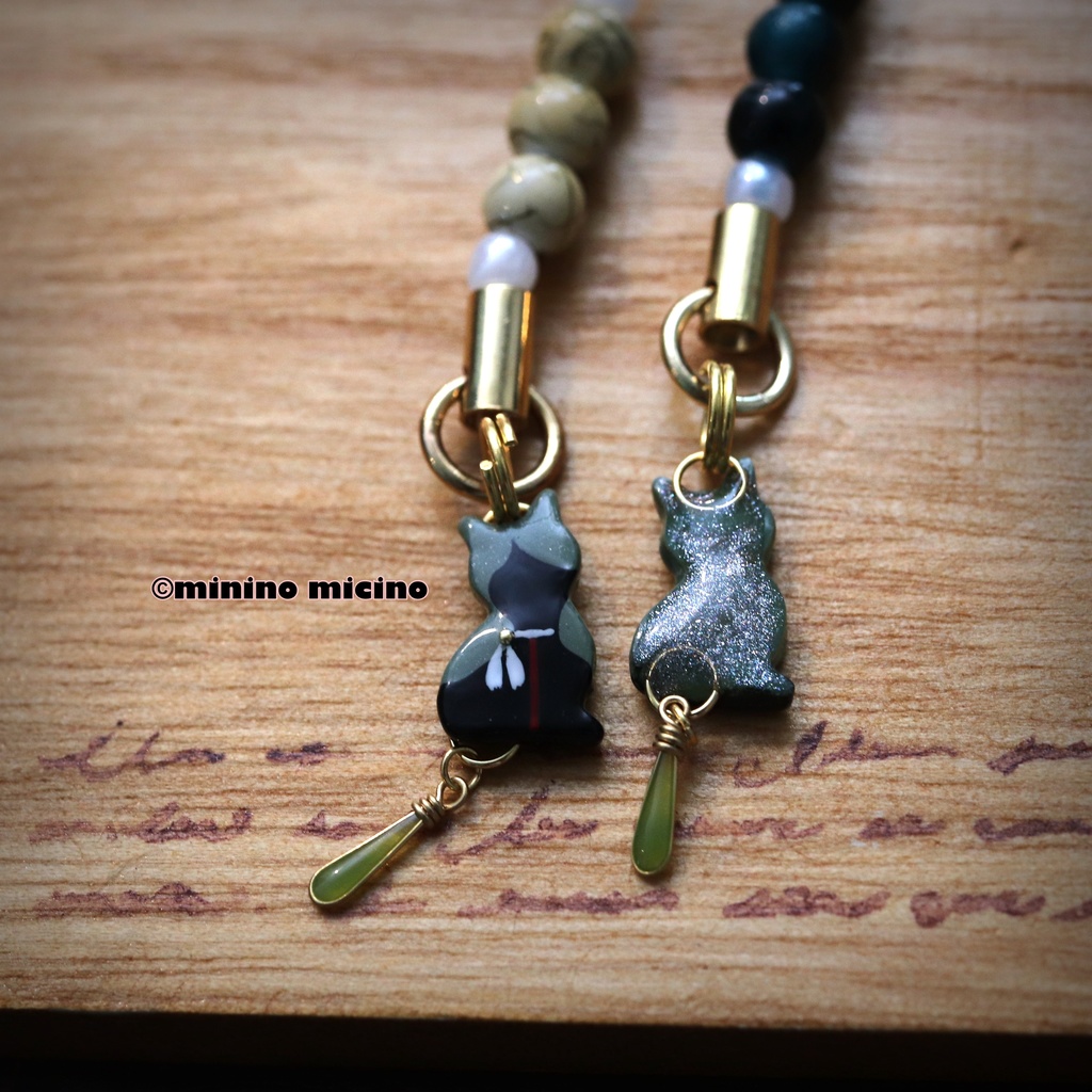 和風マイクロアートキャットストラップ❀鶯