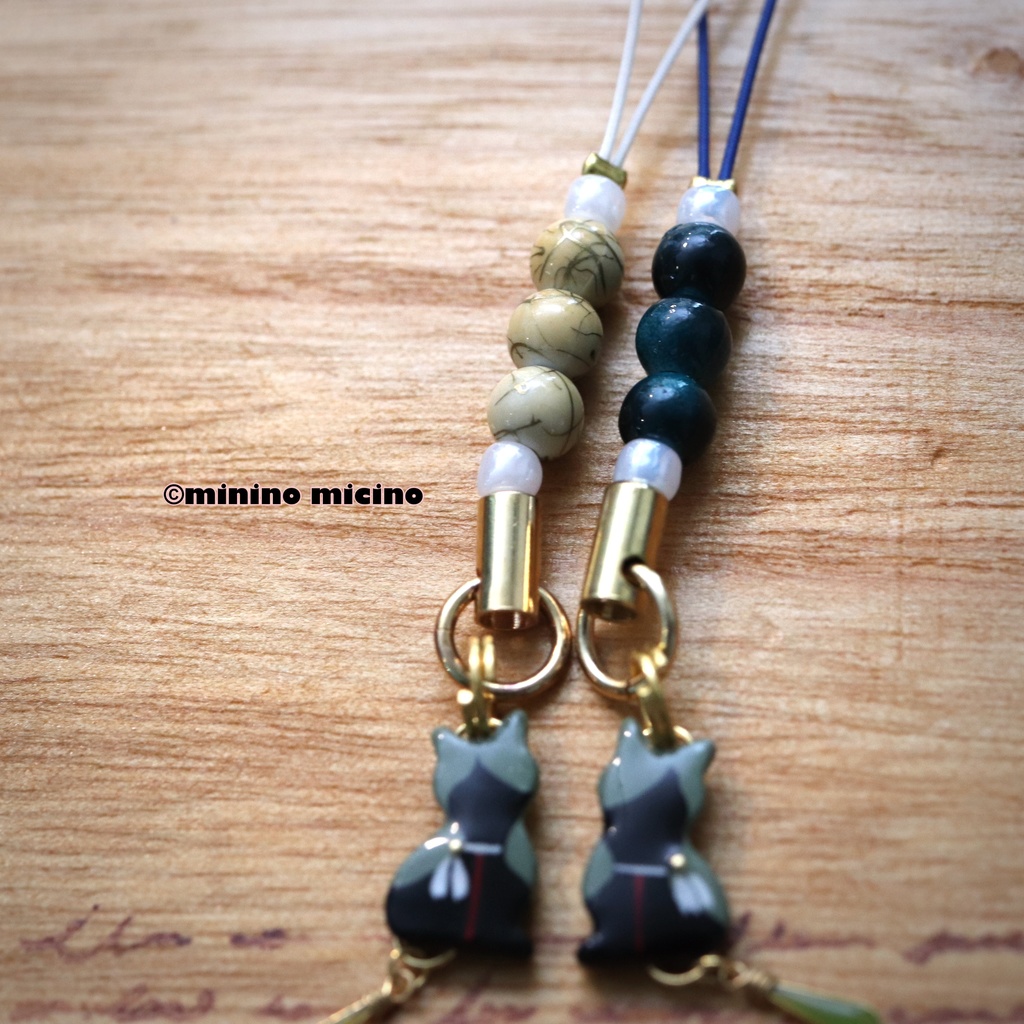 和風マイクロアートキャットストラップ❀鶯